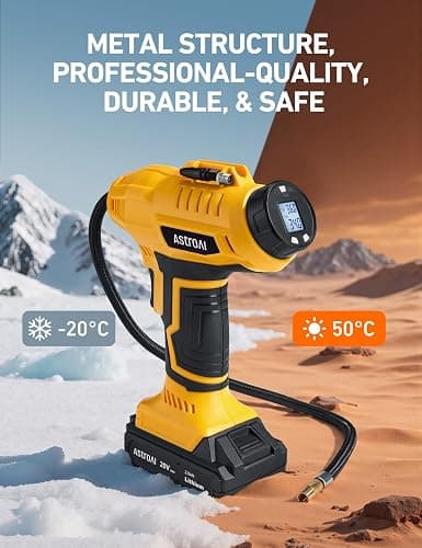 AstroAI Cordless Tire Inflator Air Compressor 20V Rechargeable Battery Powered 160PSI Portable Air Pump with 12V Car Power Adapter Digital Pressure Gauge for Cars Motorcycles JY16P160-18（C2）Yellow thumbnail 2