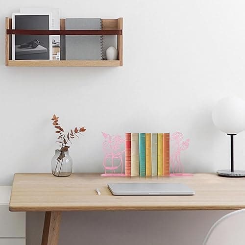 Metal Flower Vase Bookends, Cute Book Ends for Office Home Decor Decorative BookEnds for Shelves, Ideal Gift for Book Lovers(Pink) thumbnail 5