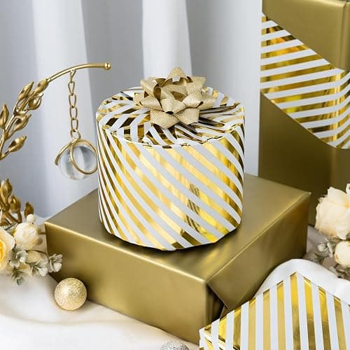 Burymento Platinum Stripe Wrapping Paper, Reversible Gold Gift Wrap for Birthday, Valentines, Mothers day, Graduation, Wedding, Fathers day, Baby Shower, Christmas (17in x 32.8ft) thumbnail 4