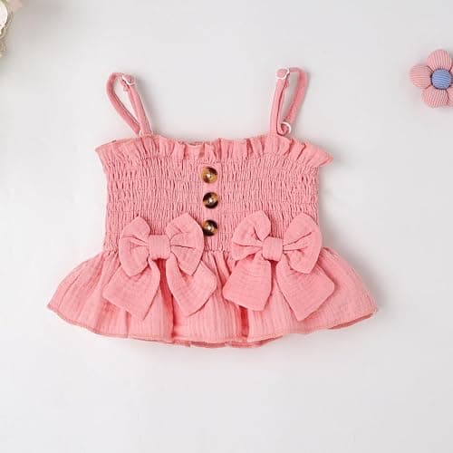 Aenbilo Toddler Baby Girl Clothes Summer Outfits Cute Bow Button Ruffle Camisole Pants Set 9-36 Months thumbnail 7