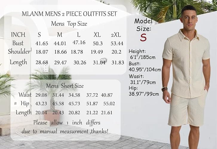 MLANM Men's Shirt Set 2 Piece Summer Outfit Short Sleeve Button Down Shirts and Shorts Sets with Pockets thumbnail 7