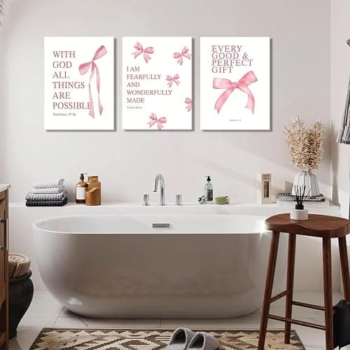 Coquette Pink Bow Canvas Wall Art Set of 3, Inspirational Bible Verses Decor Posters Pictures Prints Aesthetic for Girls Room College Apartment Living Room Bedroom Framed 12x16 Inch thumbnail 6