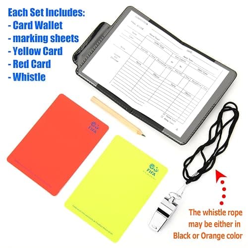Cosmos Soccer Referee Card Set Red Card Yellow Card Wallet Set with Metal Referee Whistle & Score Sheets, Soccer Referee Accessories Kit for Soccer Football Match Sports Game, Random Rope Color. thumbnail 2