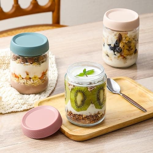 NETANY 6-pack 16 oz Overnight Oats Containers with Lids, Glass jars with Airtight Lids, Wide mouth Mason Salad jars, Glass Food Storage Containers for Snacks Yogurt Spice Sugar thumbnail 6