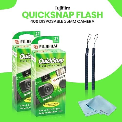 Fujifilm QuickSnap Flash 400 Disposable 35mm Camera • 2 Pack • 2 Hand Straps • BluebirdSales Microfiber Cleaning Cloth thumbnail 2