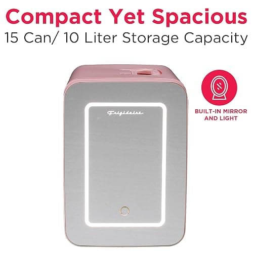 FRIGIDAIRE Mini Personal Fridge Cooler, LED Lighted Mirror, 6.5L Capacity, 9 Cans, 100% Freon-Free & Eco Friendly, for Makeup, Skincare, Portable, Pink thumbnail 3
