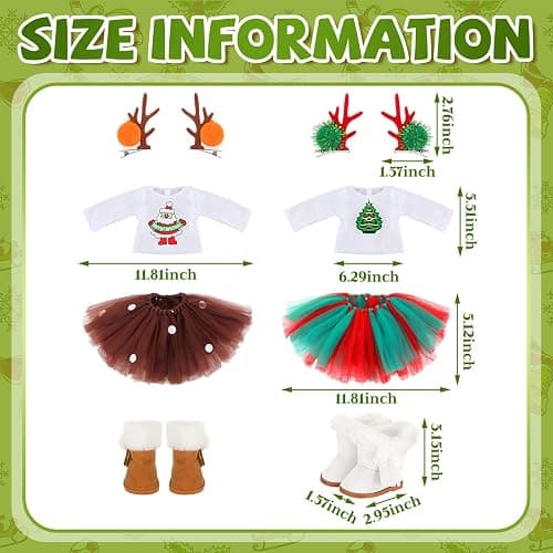 Kajaia 8 Pcs Christmas 18 Inch Doll Clothes and Accessories Dress Skirt Shoes Outfit with Santa Claus Deer Hairpin Outfit Christmas Themed Accessories for 18 Inch Doll thumbnail 4