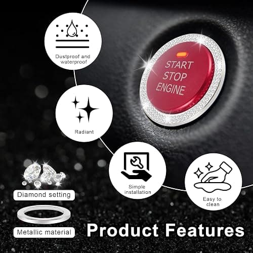 LivTee 2 PCS Crystal Double Rhinestone Car Engine Start Stop Decoration Ring, Bling Car Interior Accessories for Women, Push to Start Button Cover Sticker, Automotive Decals, White thumbnail 5