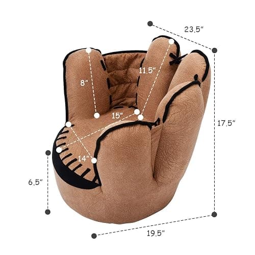Costzon Kids Couch with Solid Wood Frame & Baseball Glove Design, Children Armchair for Play Room, Nursery, Kindergarten, Kids Room, Gift for Boys & Girls (Brown) thumbnail 3