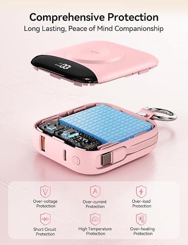 Portable Charger Power Bank, 10000mAh Fast Charging Power Bank with Built-in Cables, Travel Keychain Battery Pack with LED Display for iPhone Samsung Android iPad iWatch Charger 11/10/9/8/Ultra,Pink thumbnail 7
