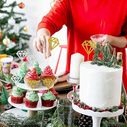 60 Pack Glitter Diamond Cupcake Toppers for Bridal Shower Engagement Wedding Party Birthday Diamond Ring Topper for Donuts Diamond Donut Picks Cake Decorations Dessert Supplies (Silver + Gold) thumbnail 2