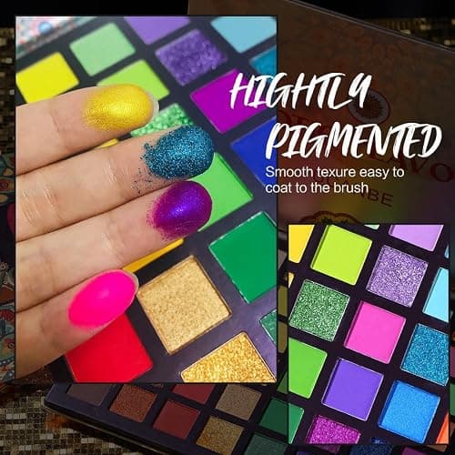 UCANBE EXOTIC FLAVORS Neon Eyeshadow Makeup Palette - 48 Colorful High Pigmented - Rainbow Matte Shimmer Glitter Eye Shadow Make Up Pallet Gift Set thumbnail 5