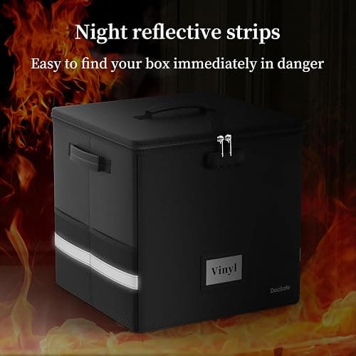 DocSafe Vinyl Record Storage Box with Lock,Fireproof＆Water Resistant Record Organizer Storage for 100+ Single Records(12-inch),Collapsible Storage Crate with Lid&Handles for Valuable Album Collection thumbnail 9