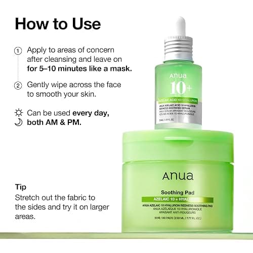 Anua Azelaic Acid 10 Hyaluronic Acid Soothing Toner Pads, 90 Pads | Hydrating Facial Toner Pads for Redness, Pore & Blemish Care, Quick & Easy Stretchable Formula, Korean Skincare thumbnail 7