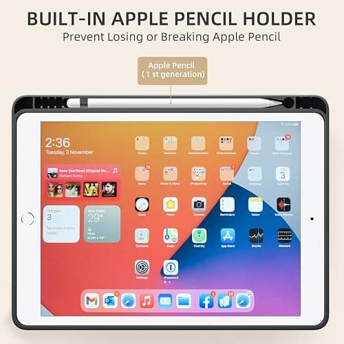 Akkerds Case Compatible with iPad 10.2 Inch 2021/2020/2019, for iPad 9th/8th/7th Generation Case with Pencil Holder, Protective with Soft TPU Back, Auto Sleep/Wake Cover, Black thumbnail 4