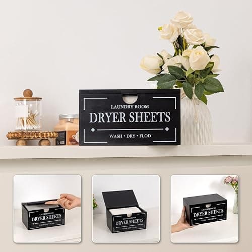 HouseJoy Dryer Sheet Holder-Black Dryer Sheet Container with Lid,Wooden Laundry Room Organization and Storage,Rustic Farmhouse Dryer Sheet Dispenser for Laundry Room Decor,Fabric Softener Containers thumbnail 5