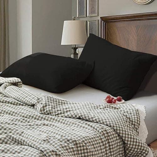 BEDSUM Microfiber Queen Pillowcases Set of 2, Soft Wrinkle Resistant and Easy Care Pillow Cases with Envelope Closure, 20x30 inches, Black thumbnail 2