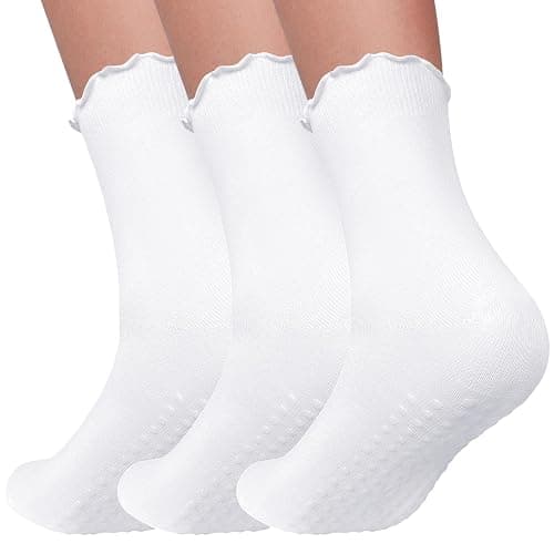 Elapse Space 3 Pairs Pilates Socks with Grips Non Slip Ruffle Yoga Grip Socks for Women - Image 1