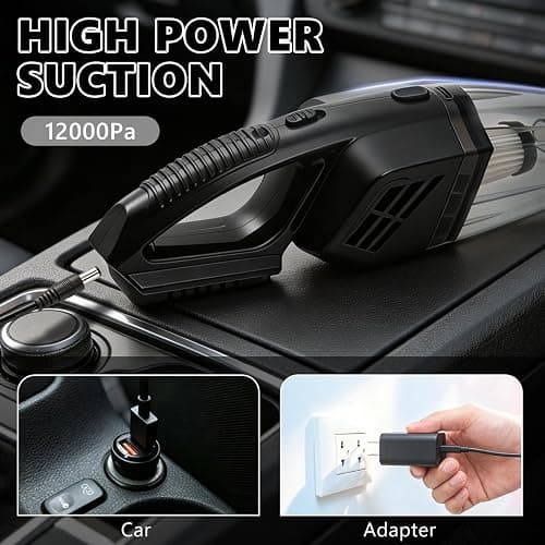 AUTODECO Car Cleaning Kit, Car Interior Detailing Kit with 12000PA Black Handheld Vacuum, Brush Set, Windshield Tool, Duster, Towels, Complete Car Care Tools for Women (Black) thumbnail 2