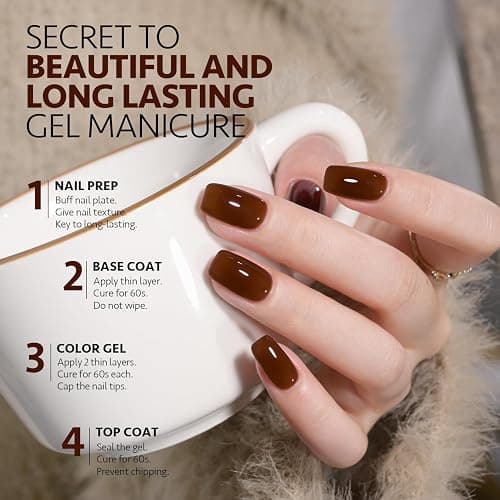 GAOY Jelly Nude Gel Nail Polish, 16ml Sheer Dark Brown Translucent Soak Off Gel Polish, UV Light Cure for Nail Art DIY, 1628 Hot Cocoa thumbnail 5