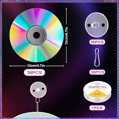 Wavyknot 36 Pcs 90s Party Decoration Real Plastic CDs Disco Hanging Decor Y2K 2000s Retro CDs Garland with Fishing Line and Hooks Musical Ceiling Decor for 60s 70s Birthday Music Party thumbnail 3