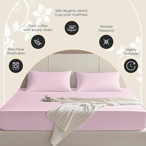 FreshCulture Full Fitted Sheet Only – Premium Hotel-Quality Fitted Sheet for Full Bed – Ultra Soft & Breathable Brushed Microfiber – Elegant Black Box Packaging (Pink) thumbnail 4