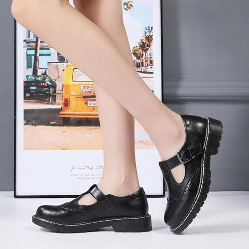 XMM Mary Jane Shoes Women Oxford Shoes Leather Round Toe Flats Non-Slip Ankle Buckle Strap Comfort Casual Dressy Cosplay Party School Work Shoes thumbnail 3