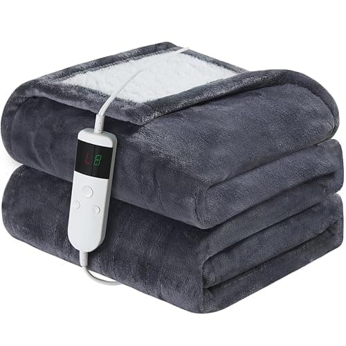 Qieryun Heated Electric Blanket 130x160cm Machine Washable Fleece & Sherpa Heated Blanket, Digital Controller, 10 Heating Settings, Automatically Turn Off After 8 Hours - Image 1