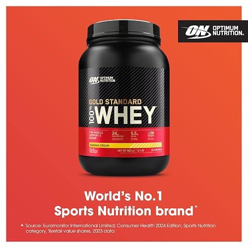 Optimum Nutrition Gold Standard 100% Whey Muscle Building and Recovery Protein Powder With Naturally Occurring Glutamine and BCAA Amino Acids, Banana Cream Flavour, 30 Servings, 900 g thumbnail 2