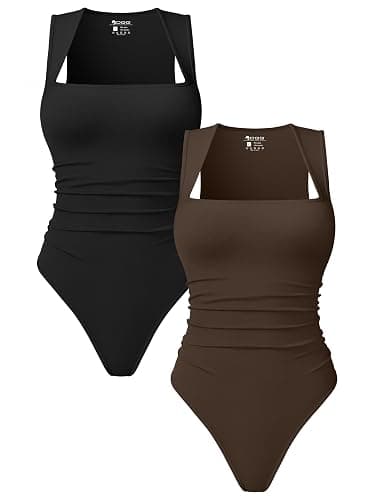 OQQ Women’s Square Neck Sleeveless Bodysuit Shapewear Tank Top Stretchy Slim Fit Bodycon Top for Going Out 2 Pack - Image 1
