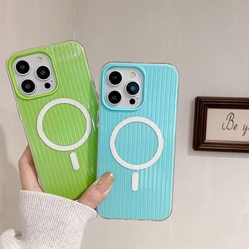 Case for iPhone 13,Cute Candy Vertical Stripe Drop-Protection Slim Anti-Slip with Wireless Charging Shockproof TPU+PC Magnetic Phone Case for iPhone 13,6.1 inch 2021 (Yellow) thumbnail 6
