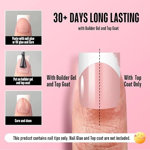 NOVO OVO Short Sharp Square White French Tip Nail Tips Press on BABY PINK, Need Builder Gel Top Coat Nail Glue, Soft Gel Fake Nail Extension, Full Cover False Nails for Salon DIY x 15 Sizes 240 pcs thumbnail 6