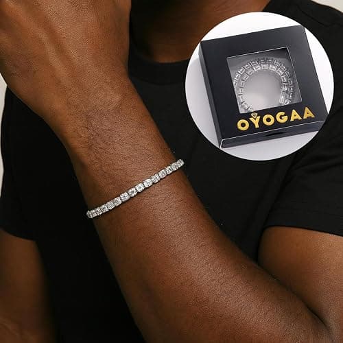 OYOGAA Tennis Bracelets for Women Trendy Dainty 14K Golden Silver Plated 5MM Pink Green Cubic Zirconia Brithstone Charm Bracelet for Men thumbnail 6