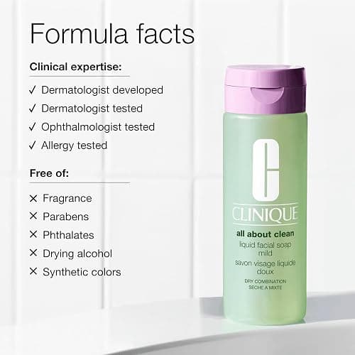 Clinique All About Clean Liquid Facial Soap Mild | Gentle Face Cleanser For Dry Combination Skin | Type 2 Face Wash | Step 1 in 3-Step Skin Care Routine thumbnail 11