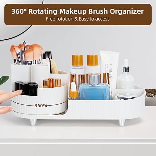 Cinnani Make Up Kosmetik Organizer, 360°Drehbarer Beauty Organizer, Multifunktionale Kosmetikaufbewahrung für Frisiertisch, Bad und Schlafzimmer - Weiß thumbnail 3