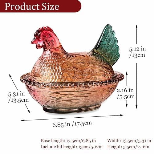 Gkesgm Crystal Glass Chicken-Shaped Candy Dish,Vintage Style Candy Bowl with Lid,Tabletop Dessert Plate Snack Bowl (Glazed) thumbnail 3