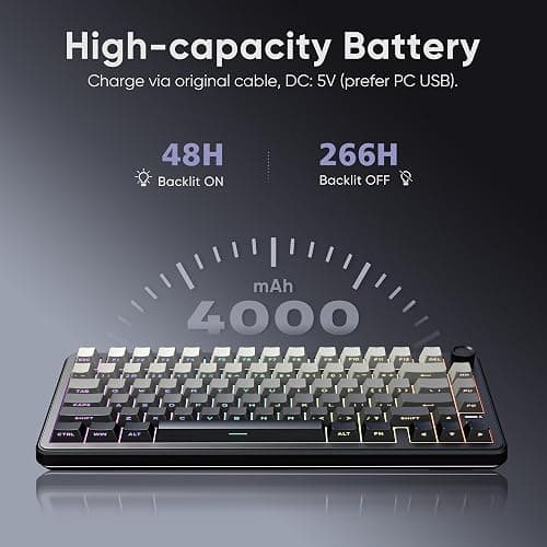 RedThunder K75 Wireless Mechanical Gaming Keyboard, 75% Hot Swappable Creamy Keyboard with Knob, RGB Backlit, Pre-lubed Linear Switches, Side Printed PBT Keycaps, Wireless/Wired/BT5.0 Connection Mode thumbnail 7