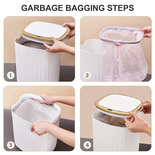 ELPHECO 3.5 Gallon Waterproof Motion Sensor Bedroom Trash Can with Lid Bathroom Decor, Bathroom Accessories Automatic Garbage Bin for Living Room Office, Golden thumbnail 5