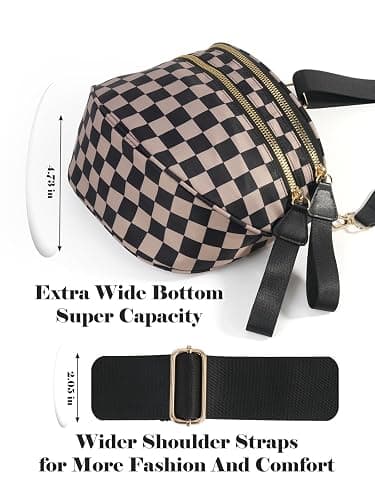 Black and White Checkered Crossbody Bag Bum Bag for Women,Spacious Checkered Purse Fanny Packs Belt Bag thumbnail 5