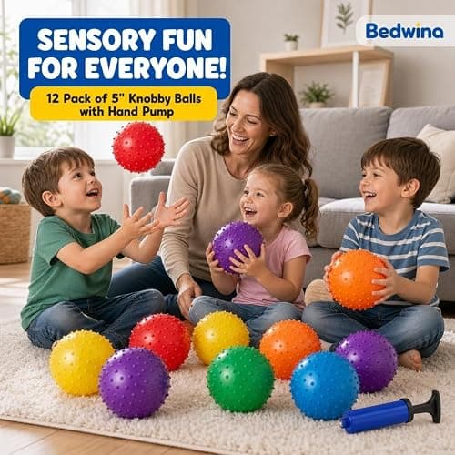 Bedwina Mini Knobby Balls - Bulk 5 Inch Sensory Balls and Spiky Massage Stress Balls with Pump, Fun Bouncy Ball Party Favors thumbnail 9