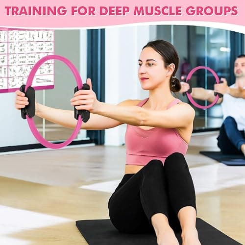Goocrun Pilates Ring Set with Resistance Bands Set, Pilates Ball, Sliding Disks – Workout Equipment Home Gym Includes Complete Fitness Poster thumbnail 2