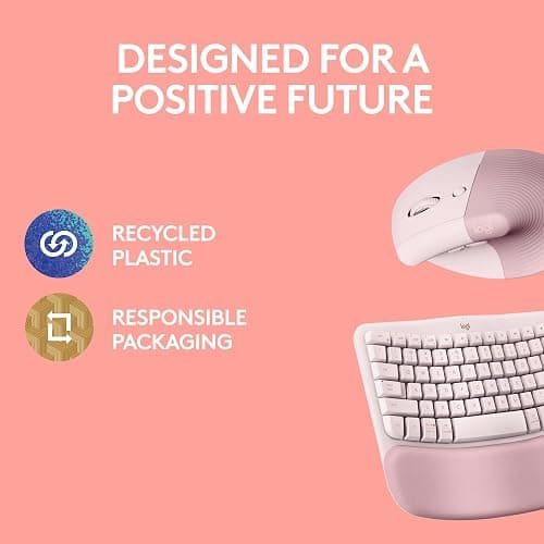 Logitech Wave Keys & Lift Vertical Mouse - Ergonomic Bundle — Wireless Keyboard with Cushioned Palm Rest & Vertical Wireless Mouse - Easy-Switch, Bluetooth, for Multi-OS, Windows/Mac - Rose thumbnail 9
