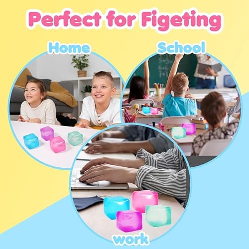 3pack Stress Cube Squishy Stress Balls for Adults Kids Fidget Toy for Your Best Mellow and Chill -Ice Cubes-Square Shape with Filling in Pink Purple Blue (3pcs Cube ) thumbnail 5