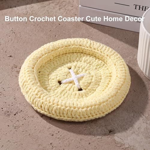 Button Crochet Coaster. Drink Coasters Set of 2， Suitable for Table Decor and New or Cute Home Decor Gifts. thumbnail 5