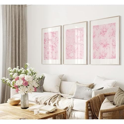 Baccone Pink Floral Wall Art Chinoiserie Flower Wall Decor Pictures Aesthetic Canvas Wall Art Love Shack Fancy Poster Vintage Floral Prints for Living Room Bedroom 12x16 Inch Unframed Set of 3 thumbnail 3