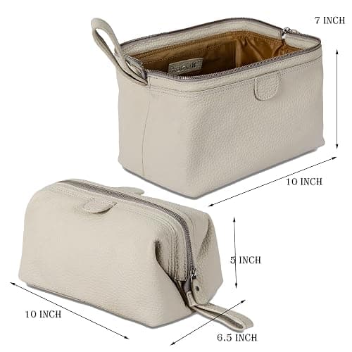 KomalC Premium Buffalo Leather Toiletry Bag for Men & Women With Water resistant Lining, Grooming Travel Pouch, Unisex Wash Bag for Toiletries, Gifts for Men and Women thumbnail 2