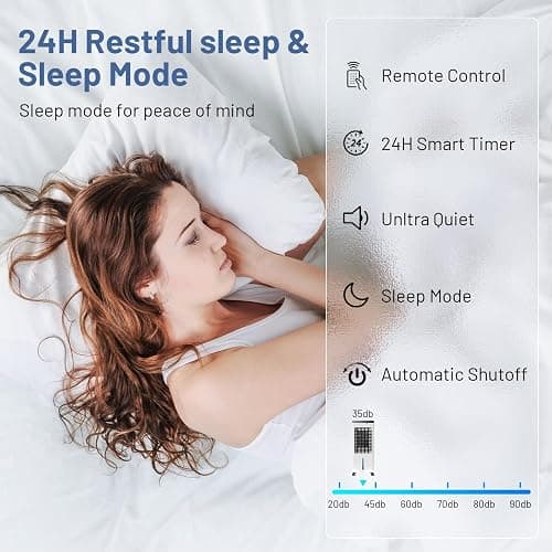 SimerSure 3-IN-1 Portable Air Conditioners, Evaporative Air Cooler w/Remote & 3 Speeds, Windowless Air Conditioner, 2 Gal Tank & 4 Ice Packs for 45H Cooling, Quiet Portable AC for Room Bedroom Office - White thumbnail 6