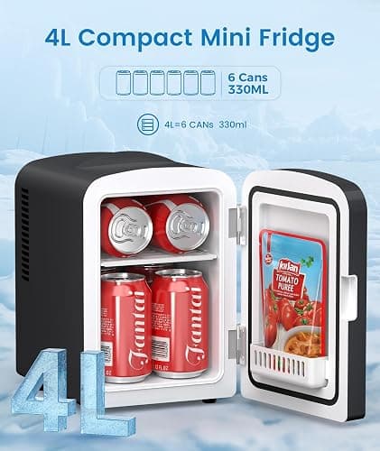 Electactic Skincare Fridge With Built-in LED Light Mirror, 4L Compact Mini Refrigerator AC/DC Portable 6 Can Small Cosmetics Cooler for Makeup, Beverage, Food, Bedroom, Office & Dorm, Black thumbnail 6