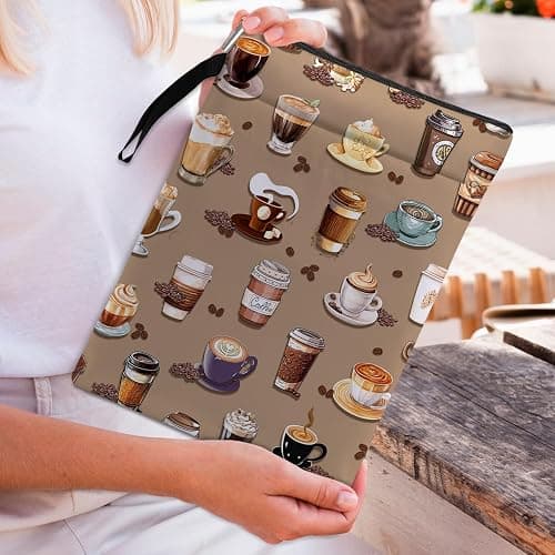 Book Sleeve for Book Lovers with Zipper Protector Paperback Cover, Washable Fabric Book Cover Gifts, Coffee Pattern Book Pouch Gifts for Girl Women Birthday Graduation Christmas (Brown 2, Large) thumbnail 5