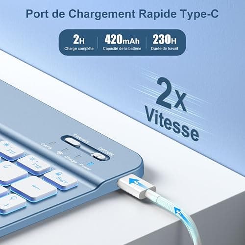 Vobafe Coque Clavier pour iPad A16 11/10 Ème Generation (11 Pouces 2025/10.9 Pouces 2022), Étui Keyboard 7 Couleurs Rétroéclairées avec Porte Crayon, AZERTY Layout pour iPad 10eme/11eme, Bleu thumbnail 3
